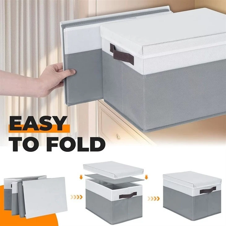 collapsible fabric storage box with lid